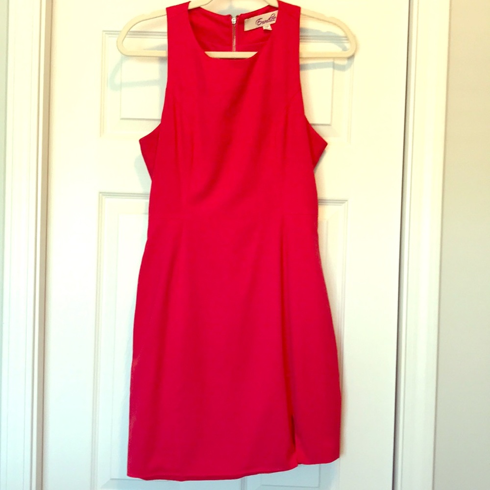Hot pink mini dress with front side slit